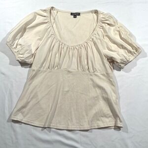 J.Crew Womens Cream Puff Sleeve Empire Waist Gathered Scoop Neck Top Size M